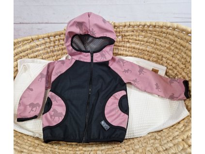 Softshellová bunda Yháček, podzim, reflexní, jednorožci na starorůžové