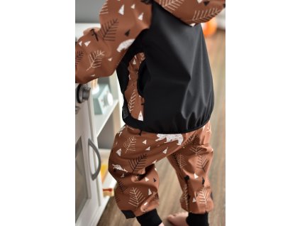 Softshellové kalhoty Yháček, jarní, Lesní zvěř na karamelové
