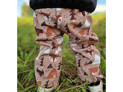 Softshellové kalhoty Yháček, letní, Lišky a medvědi caffé
