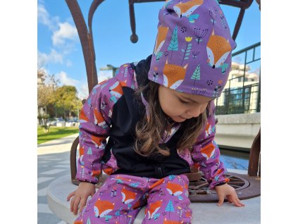 Softshellová bunda Yháček, zimní, liščí hlavy na starofialové