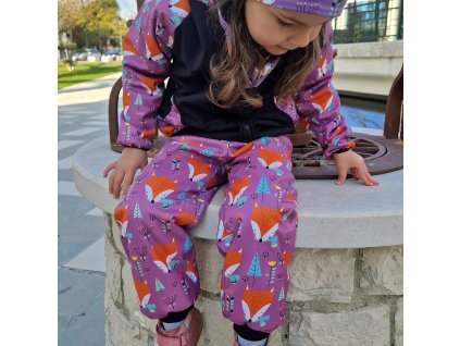 Zimní softshellové kalhoty Yháček, liščí hlavy na starofialové