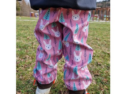 Zimní softshellové kalhoty Yháček, Zajíčci na starorůžové