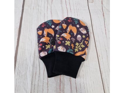 Mini softshellové rukavice bez palce s merinem, Lišky a jablíčka