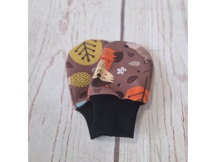 Mini softshellové rukavice bez palce s merinem, Lesní zvířátka hnědá
