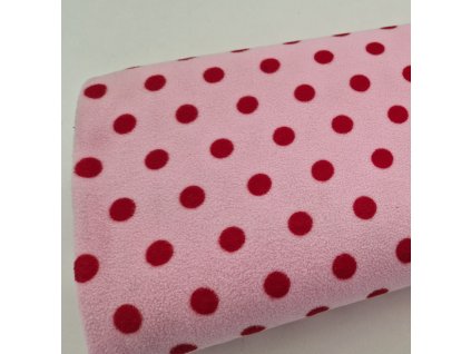 Fleece antipiling, 300 g, červený puntík, II. jakost