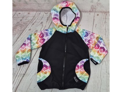 Softshellová bunda Yháček, zimní, Duhový cikcak, vel. 98, POSLEDNÍ KUS