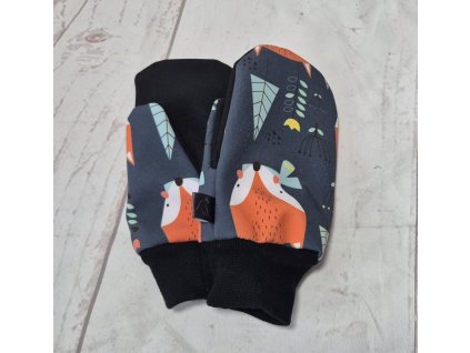 Softshellové rukavice s merinem, Liščí hlavy na petrolejové