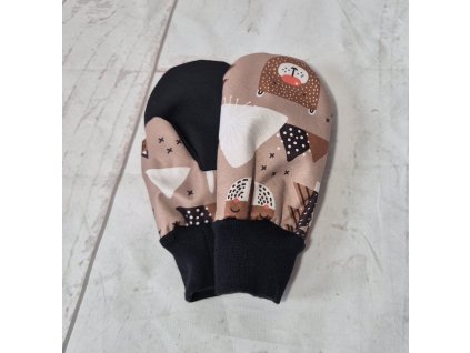 Softshellové rukavice s beránkem, Lišky a medvědi caffé