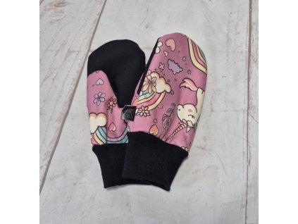Softshellové rukavice s beránkem, Jednorožci na starorůžové