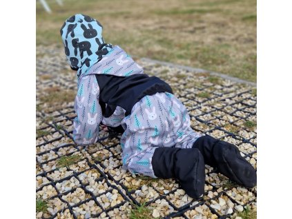 Softshellová bunda Yháček, zimní, Zajíčci na šedé