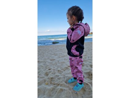 Softshellová bunda Yháček, zimní, Lesní zvěř na starorůžové