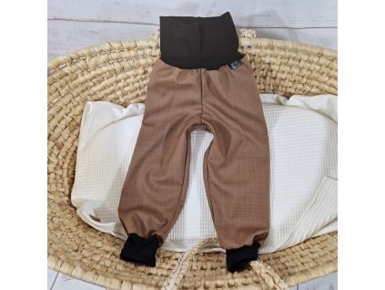 Softshellové kalhoty Yháček, podzim, karamel/černá, vel. 92, šev v rozkroku