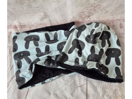 BAZAR, set šmoulí čepice a nákrčníku Yháček, zajíčci na modré, vel. S