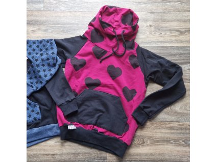 Mikina se stojáčkem Yháček , Srdce na ostružinové, vel. 134