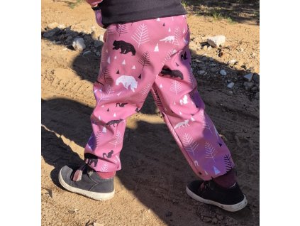 Flísové tepláky Yháček, Lesní zvěř na starorůžové