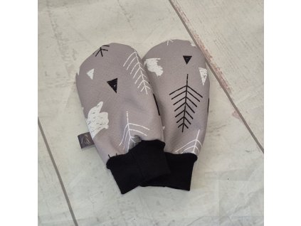 Mini softshellové rukavice bez palce s beránkem, Lesní zvěř na šedé