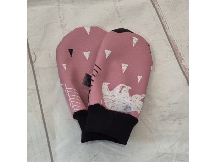 Mini softshellové rukavice bez palce s beránkem, Lesní zvěř na starorůžové