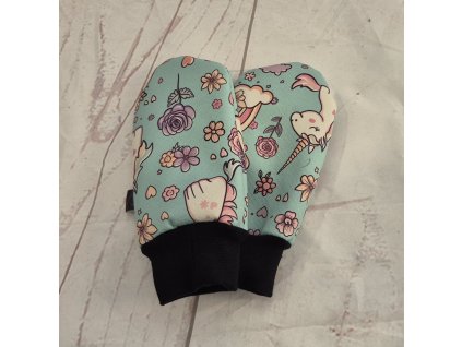 Mini softshellové rukavice bez palce s beránkem, Jednorožci na mintu