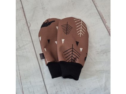 Mini softshellové rukavice bez palce s beránkem, Lesní zvěř na karamelové