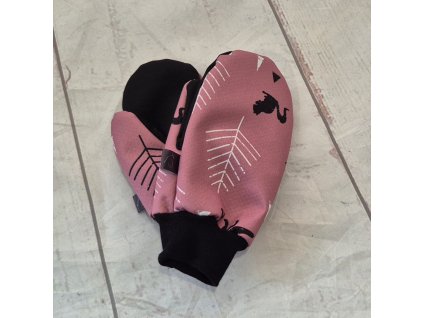 Softshellové rukavice s beránkem, Lesní zvěř na starorůžové