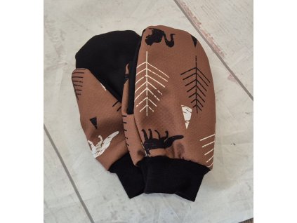 Softshellové rukavice s beránkem, Lesní zvěř na karamelové