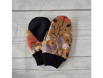 Softshellové rukavice s beránkem, Lesní zvířátka okr