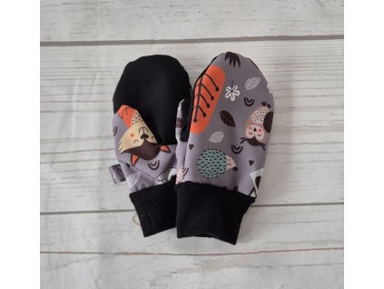 Softshellové rukavice s beránkem, Lesní zvířátka šedá