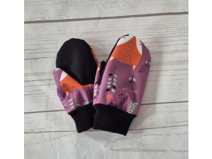 Softshellové rukavice s beránkem, Liščí hlavy na starofialové