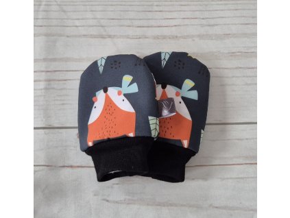 Mini softshellové rukavice bez palce s merinem, Liščí hlavy na petrolejové