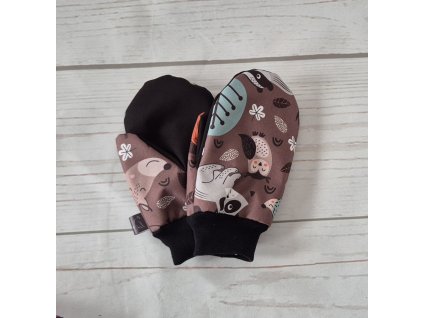 Softshellové rukavice s beránkem, Lesní zvířátka na hnědé
