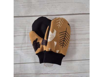 Softshellové rukavice s beránkem, Lesní zvěř na hořčicové