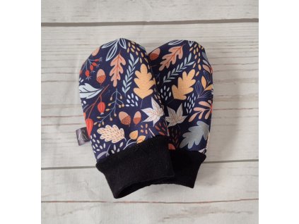 Mini softshellové rukavice bez palce s beránkem, Barvy podzimu na navy, II. jakost