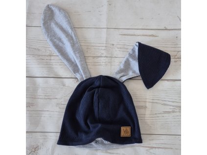 Čepice Yháček s oušky, Navy, žebrovaná, poslední kus