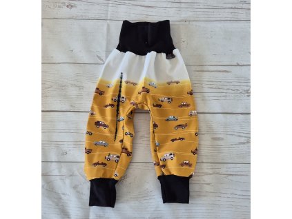 Zimní softshellové kalhoty Yháček, autíčka na hořčicové, II. jakost, vel. 86