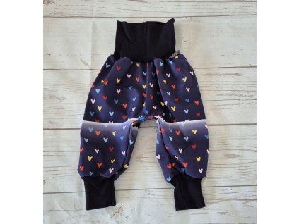 Softshellové kalhoty Yháček, letní, srdíčka na navy, II. jakost, vel. 74