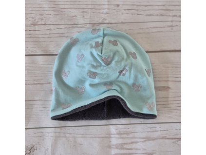 Šmoulí čepička Yháček, Myšák stříbrné hlavy na aqua, flís, vel. XS
