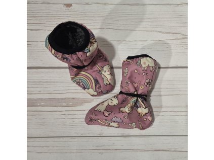 Botičky Yháček, softshell s beránkem, Jednorožci na starorůžové