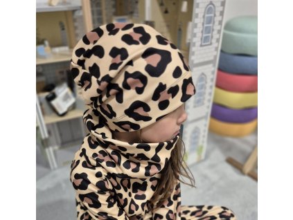 Flísová čepice Yháček, jednovrstvá, Leopard