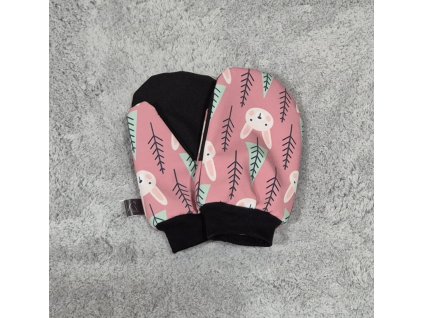 Softshellové rukavice s beránkem, Zajíčci na starorůžové