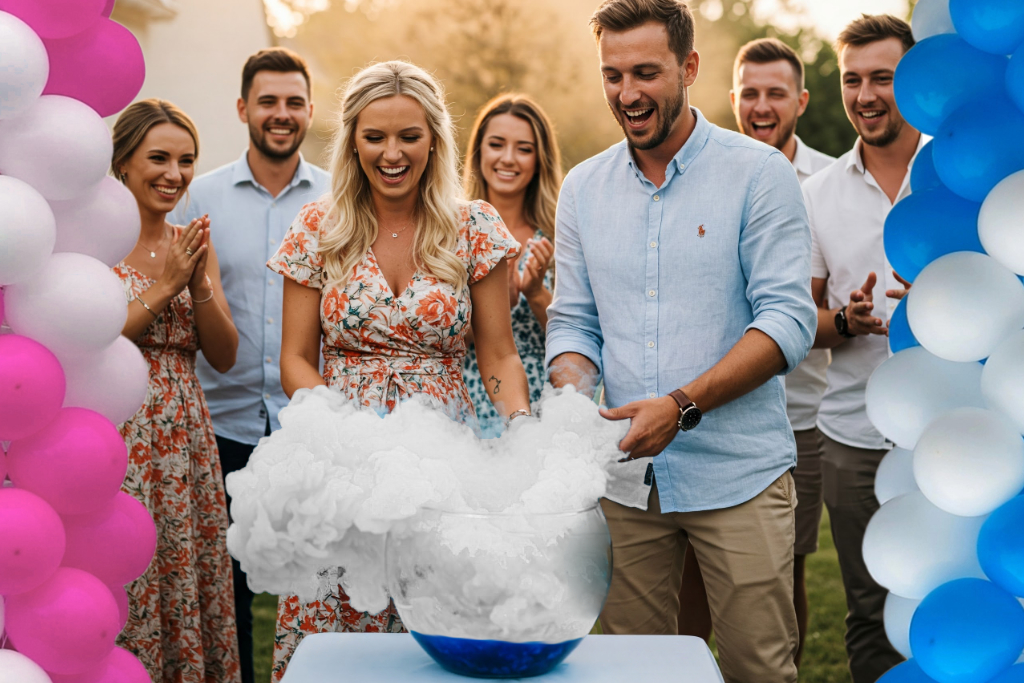 Magické odhalení pohlaví dítěte (gender reveal) pomocí suchého ledu