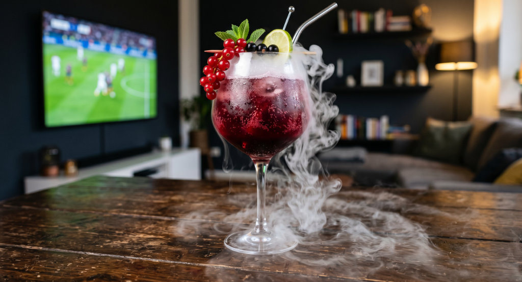 Červený drink se suchým ledem
