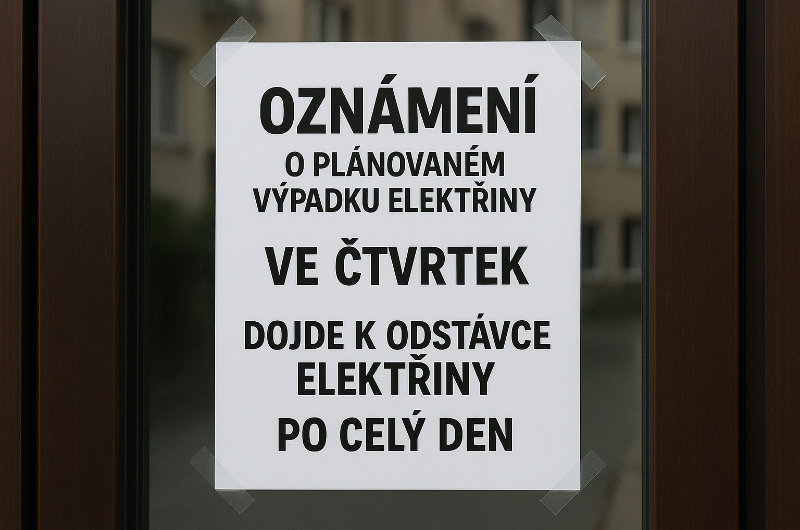 Oznámení o výpadku elektřiny