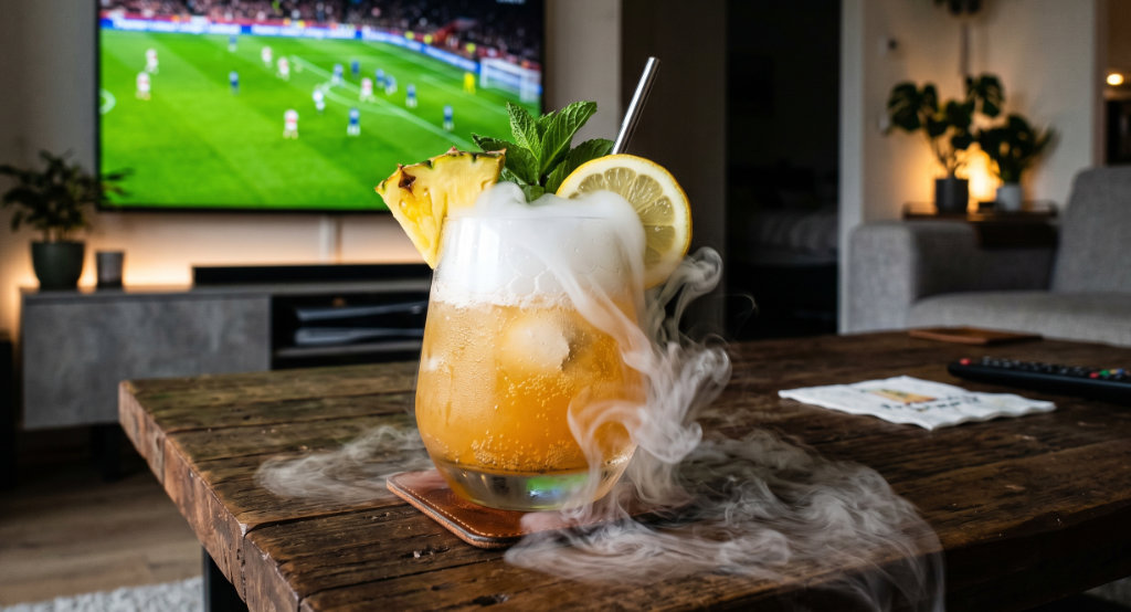 Žltý drink so suchým ľadom