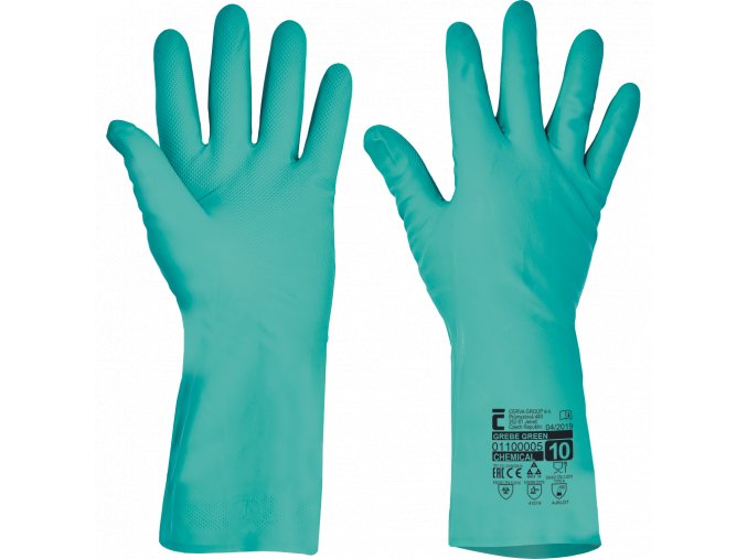 GREBE rukavice nitril 33 cm zelená