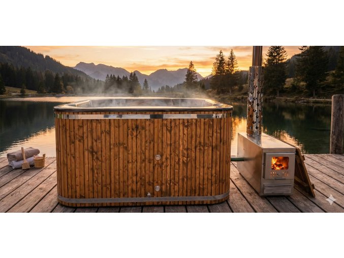 Sklolaminátový sud s kamny na dřevo 170x200 cm