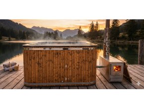 Sklolaminátový sud s kamny na dřevo 170x200 cm