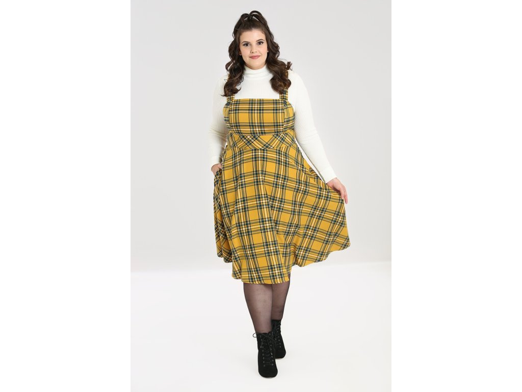 Plus Size Yellow Checkered Pinafore COLLUSION Twill Pinafore Maxi