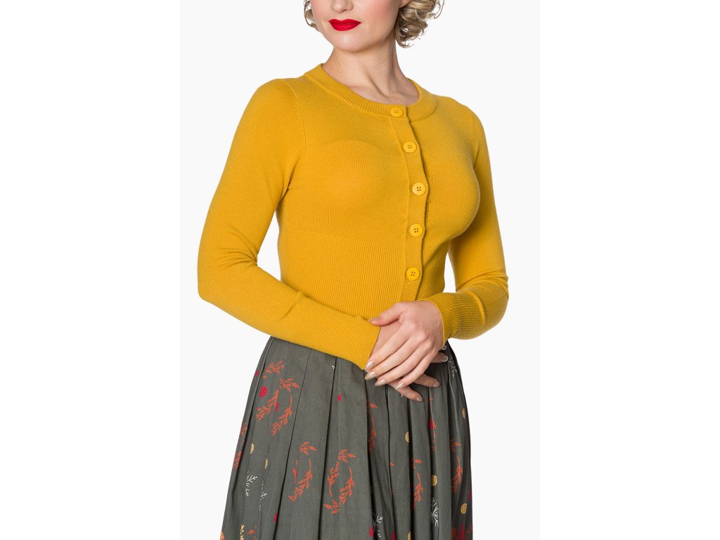 Banned Retro Dolly Cropped Cardigan Mustard SugarBat.cz