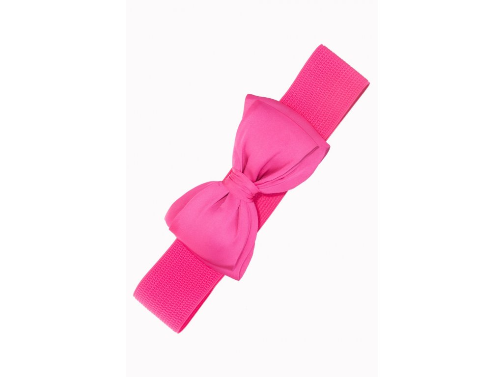 Sytě růžový elastický široký retro pásek s mašlí Bella Banned
