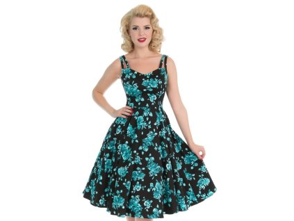 H&R London retro šaty Black Rosaceae